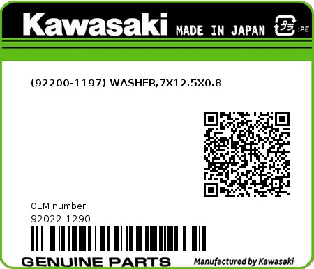 Product image: Kawasaki - 92022-1290 - (92200-1197) WASHER,7X12.5X0.8  0