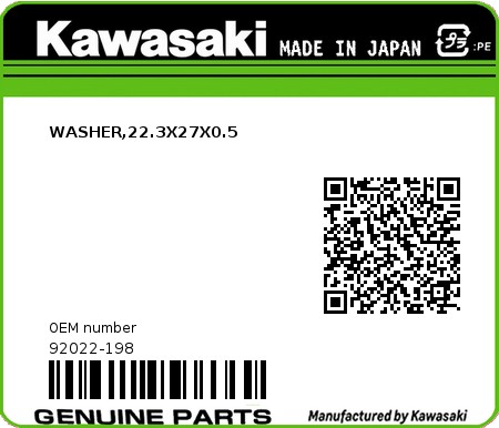 Product image: Kawasaki - 92022-198 - WASHER,22.3X27X0.5  0