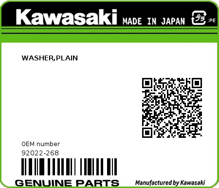 Product image: Kawasaki - 92022-268 - WASHER,PLAIN  0