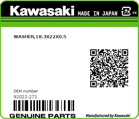 Product image: Kawasaki - 92022-271 - WASHER,18.3X22X0.5  0