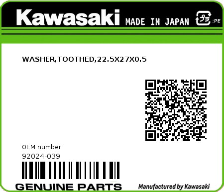 Product image: Kawasaki - 92024-039 - WASHER,TOOTHED,22.5X27X0.5  0
