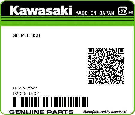 Product image: Kawasaki - 92025-1507 - SHIM,T=0.8  0