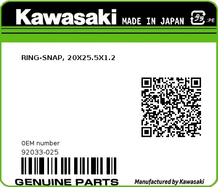 Product image: Kawasaki - 92033-025 - RING-SNAP, 20X25.5X1.2  0