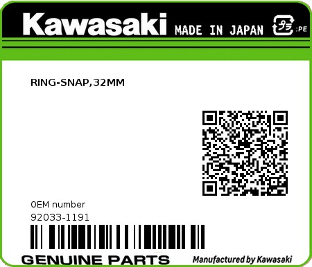 Product image: Kawasaki - 92033-1191 - RING-SNAP,32MM  0