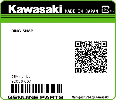 Product image: Kawasaki - 92036-007 - RING-SNAP  0