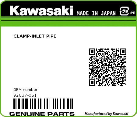 Product image: Kawasaki - 92037-061 - CLAMP-INLET PIPE  0