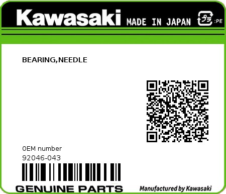Product image: Kawasaki - 92046-043 - BEARING,NEEDLE  0