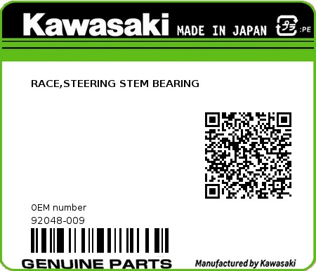 Product image: Kawasaki - 92048-009 - RACE,STEERING STEM BEARING  0