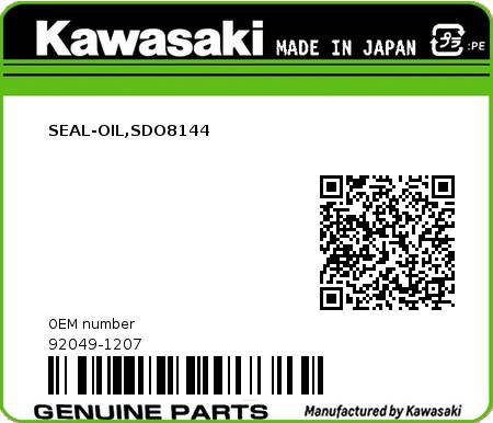 Product image: Kawasaki - 92049-1207 - SEAL-OIL,SDO8144  0