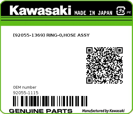 Product image: Kawasaki - 92055-1115 - (92055-1369) RING-0,HOSE ASSY  0