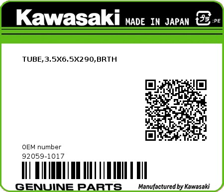 Product image: Kawasaki - 92059-1017 - TUBE,3.5X6.5X290,BRTH  0