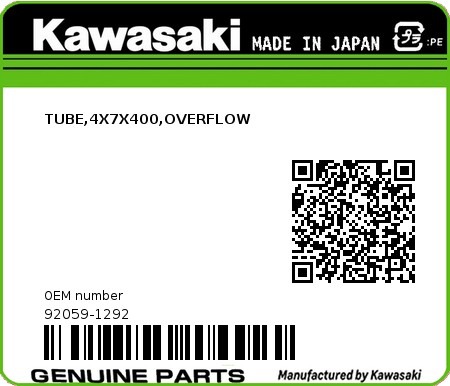 Product image: Kawasaki - 92059-1292 - TUBE,4X7X400,OVERFLOW  0
