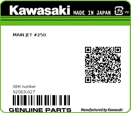 Product image: Kawasaki - 92063-027 - MAIN JET #250  0
