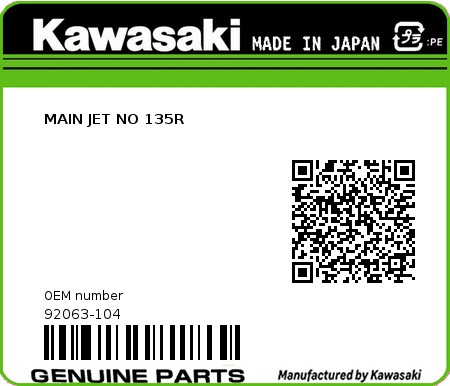 Product image: Kawasaki - 92063-104 - MAIN JET NO 135R  0
