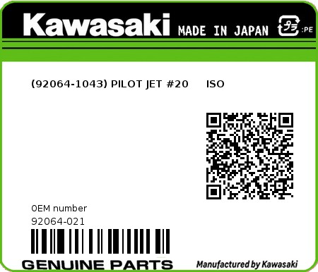 Product image: Kawasaki - 92064-021 - (92064-1043) PILOT JET #20     ISO  0