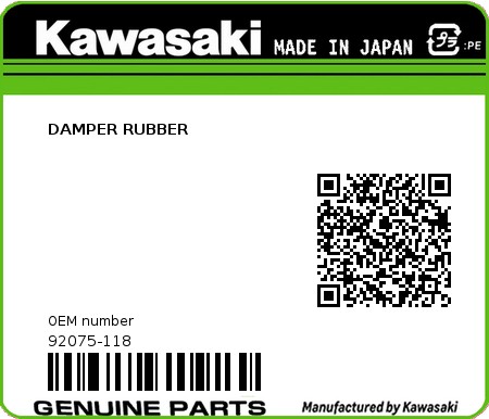 Product image: Kawasaki - 92075-118 - DAMPER RUBBER  0
