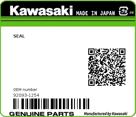 Product image: Kawasaki - 92093-1254 - SEAL  0