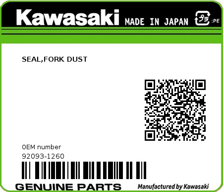 Product image: Kawasaki - 92093-1260 - SEAL,FORK DUST  0