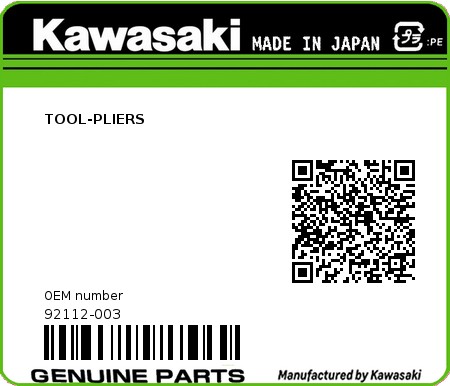 Product image: Kawasaki - 92112-003 - TOOL-PLIERS  0
