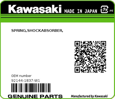Product image: Kawasaki - 92144-1837-W1 - SPRING,SHOCKABSORBER,  0