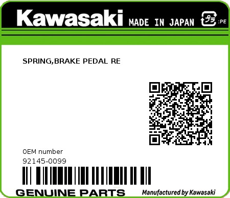 Product image: Kawasaki - 92145-0099 - SPRING,BRAKE PEDAL RE  0