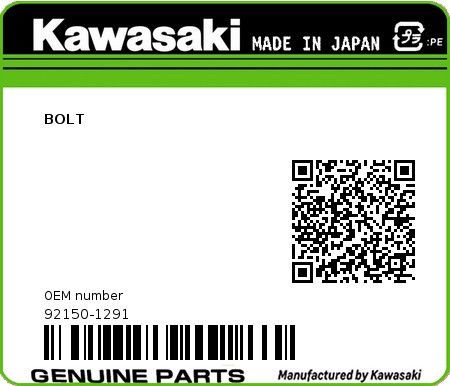 Product image: Kawasaki - 92150-1291 - BOLT  0