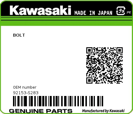 Product image: Kawasaki - 92153-S283 - BOLT  0