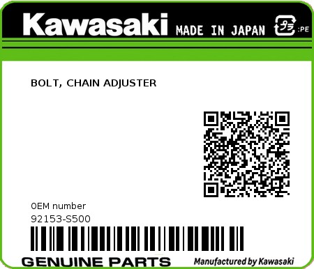 Product image: Kawasaki - 92153-S500 - BOLT, CHAIN ADJUSTER  0