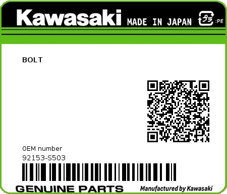 Product image: Kawasaki - 92153-S503 - BOLT  0