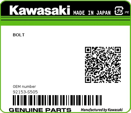 Product image: Kawasaki - 92153-S505 - BOLT  0
