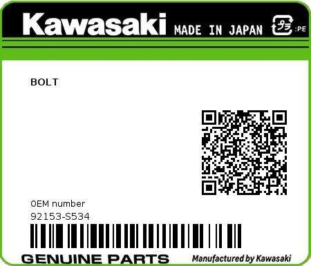 Product image: Kawasaki - 92153-S534 - BOLT  0