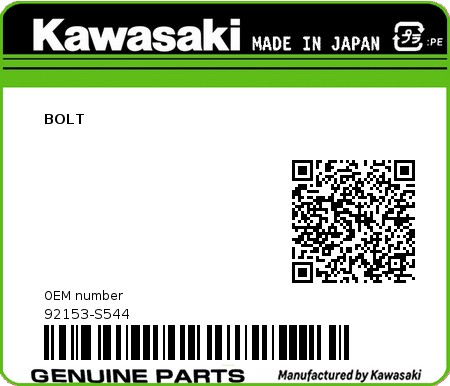 Product image: Kawasaki - 92153-S544 - BOLT  0