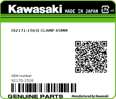 Product image: Kawasaki - 92170-1526 - (92171-1563) CLAMP 65MM  0