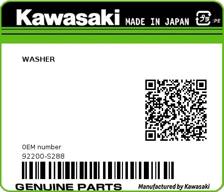 Product image: Kawasaki - 92200-S288 - WASHER  0
