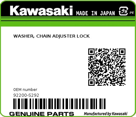 Product image: Kawasaki - 92200-S292 - WASHER, CHAIN ADJUSTER LOCK  0