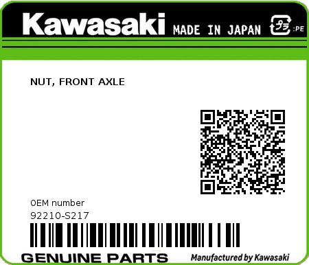 Product image: Kawasaki - 92210-S217 - NUT, FRONT AXLE  0