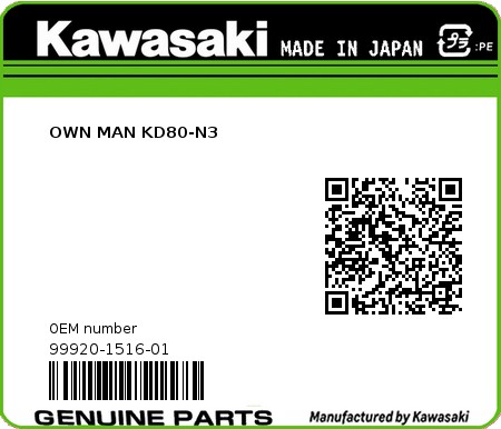 Product image: Kawasaki - 99920-1516-01 - OWN MAN KD80-N3  0