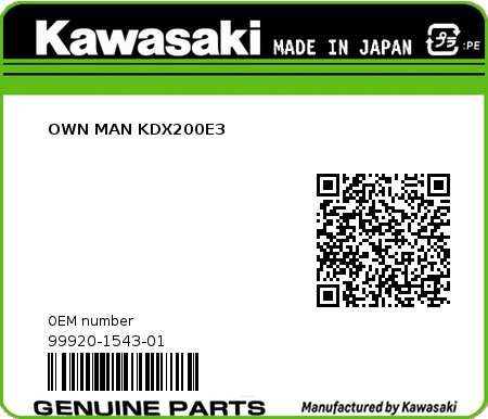 Product image: Kawasaki - 99920-1543-01 - OWN MAN KDX200E3  0