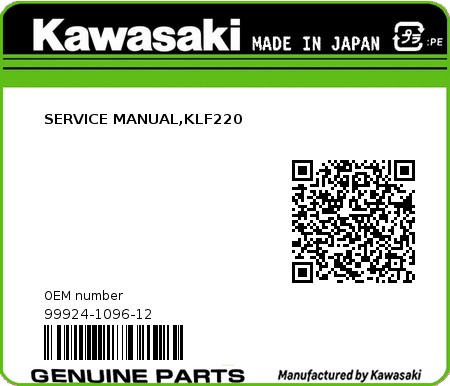 Product image: Kawasaki - 99924-1096-12 - SERVICE MANUAL,KLF220  0