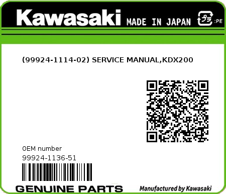 Product image: Kawasaki - 99924-1136-51 - (99924-1114-02) SERVICE MANUAL,KDX200  0