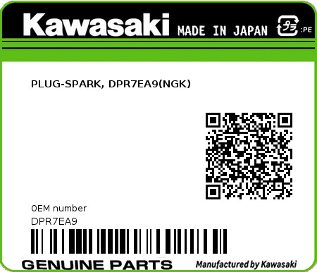 Product image: Kawasaki - DPR7EA9 - PLUG-SPARK, DPR7EA9(NGK)  0