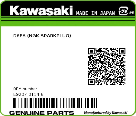 Product image: Kawasaki - E9207-0114-6 - D6EA (NGK SPARKPLUG)  0
