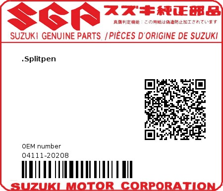 Product image: Suzuki - 04111-20208 - .Splitpen  0