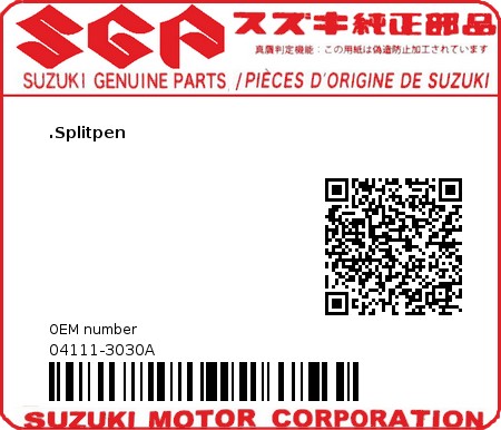 Product image: Suzuki - 04111-3030A - .Splitpen  0