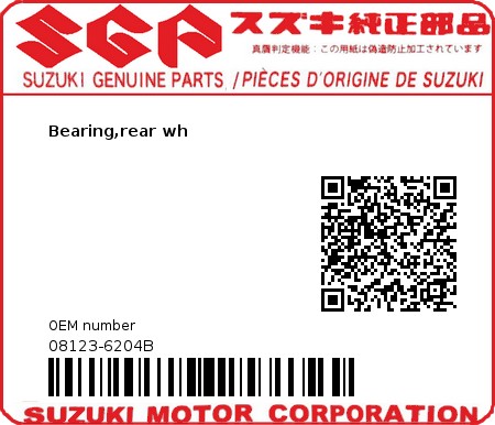 Product image: Suzuki - 08123-6204B - Bearing,rear wh  0