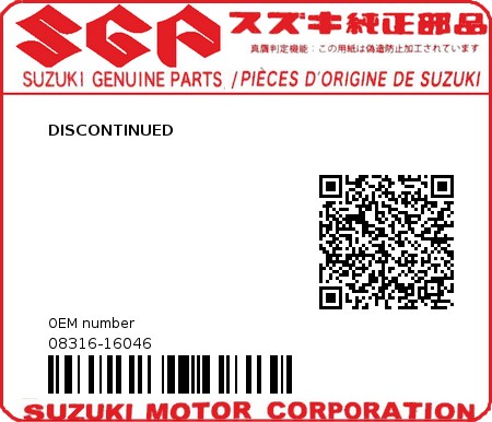 Product image: Suzuki - 08316-16046 - DISCONTINUED          0