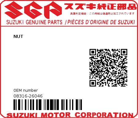Product image: Suzuki - 08316-26046 - NUT          0
