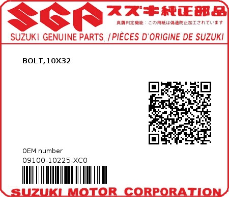 Product image: Suzuki - 09100-10225-XC0 - BOLT,10X32  0