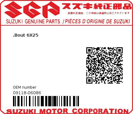 Product image: Suzuki - 09118-06086 - BOLT,6X25  0