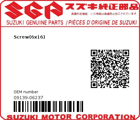 Product image: Suzuki - 09139-06237 - Screw(6x16)  0